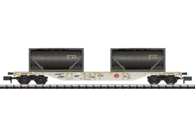 Type Sgns Container Flatcar w/20' Tank Container Load - Ready-to-Run - Minitri -- Railion Nederland (Era VI, gray w/Den Hartogh Containers, black)