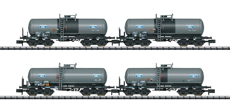 4-Axle Sulfuric Acid Tank Car 4-Pack - Ready to Run - Minitrix -- Aretz (Era V 2014; gray, black)