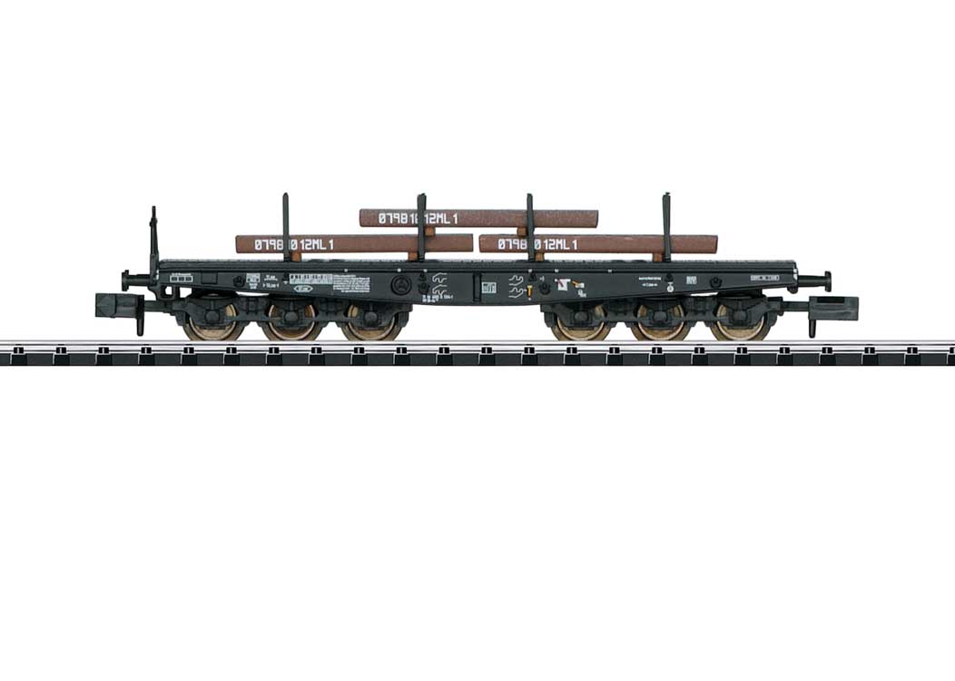Type Sa 705 Heavy-Duty Flatcar with Steel Load - Ready to Run - Minitrix -- German Federal Railway (Era IV, black)-2