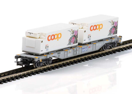 Type Sgns Container Flatcar w/Reefer Container Load - Ready to Run -- Swedish Railroad Museum (Era VI 2017, gray, blue, Coop Containers)-1