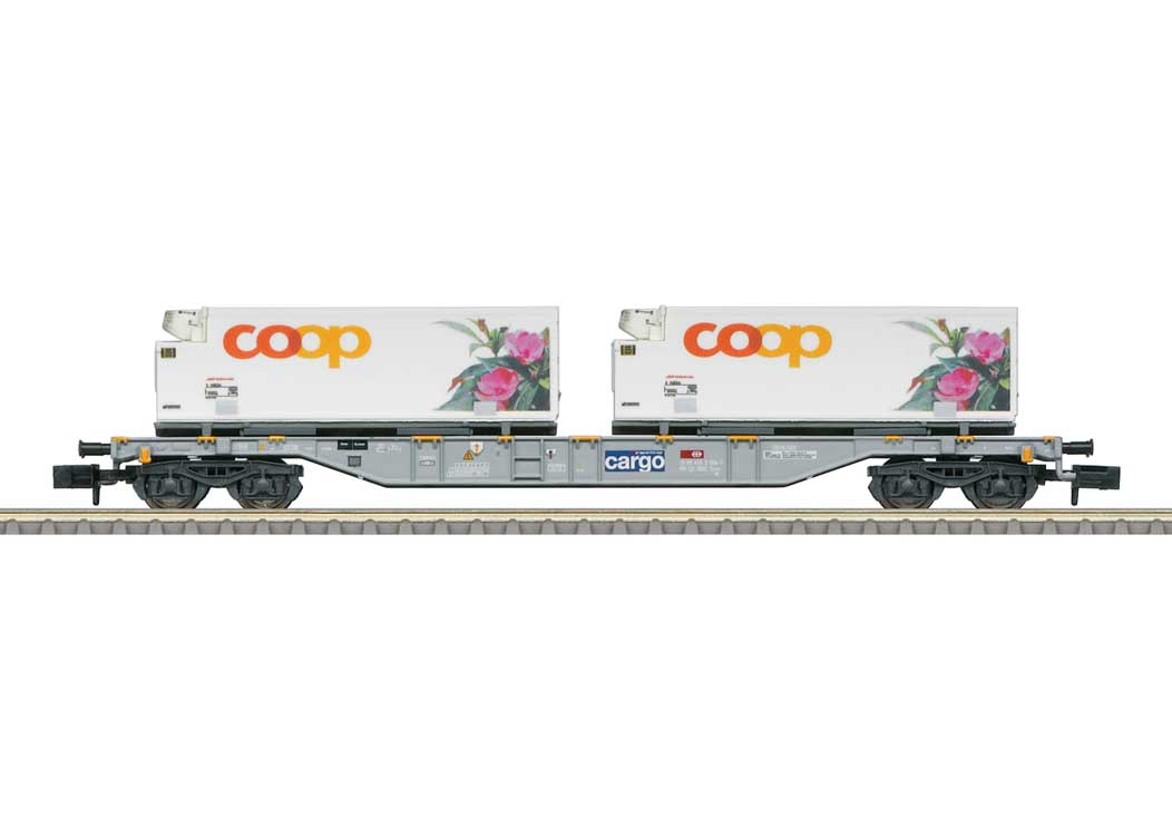 Type Sgns Container Flatcar w/Reefer Container Load - Ready to Run -- Swedish Railroad Museum (Era VI 2017, gray, blue, Coop Containers)-2