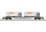 Type Sgns Container Flatcar w/Reefer Container Load - Ready to Run -- Swedish Railroad Museum (Era VI 2017, gray, blue, Coop Containers)-2