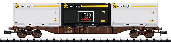 Minitrix Type Sgnss Container Flatcar w/XXL WoodTainer Load - Ready to Run -- Austrian Federal Railways OBB (Era VI, brown; Innofreight, Marklin Container