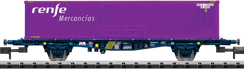 Type Lgnss Container Flatcar with 40' Container Load - Ready to Run - Minitrix -- Spanish State Railways RENFE (black, Purple Container)