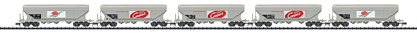 French National Railways SNCF Era VI Grain Hopper 5-Pack - Ready to Run -- 3 Cooperl (gray, red Logo) & 2 (gray, pig & green Field Logo)