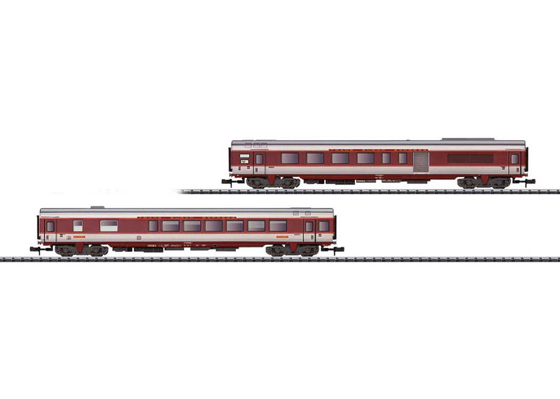 Grand-Comfort 1st Class Combine & Diner Set - Ready to Run - Minitrix -- French State Railways SNCF (Era IV, TEE Capitole; maroon, white, gray)