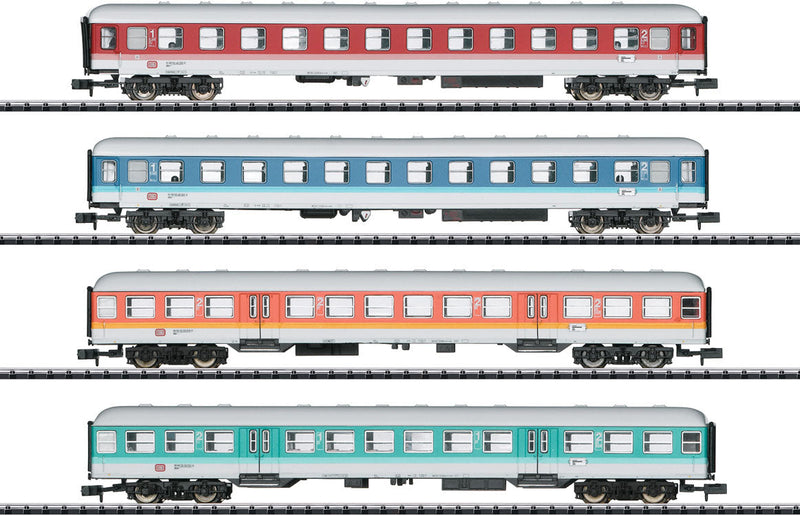 New Colors Passenger 4-Car Set - Ready to Run - Minitrix -- German Federal Railway (Era IV-V, Mixed Colors)