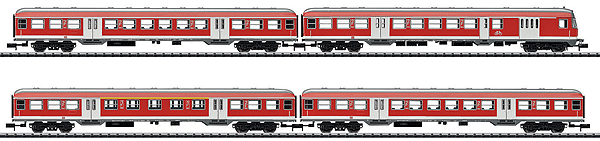 German Federal Railway - Rotlinge 4-Car Commuter Passenger Set - Ready-to-Run -- BDnrzf Cab Car, 2 Bn 2nd Class & 1 Abn 1st/2nd Class (Era V; red, white)