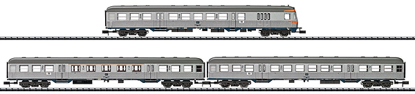 Minitrix German Federal Railway Mungsten Bridge Commuter Car pkg(3) -- BDnf 735 Baggage/Cab Car, Bnb 719 2nd Class & Abnb 703 1st/2nd Class (Era IV