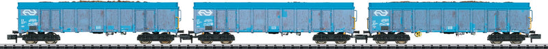 Type Ealnos High-Side Gondola w/Wood Chip Cover 3-Pack - Ready to Run - Minitr -- Dutch State Railways NS #1855 (Era V, blue)