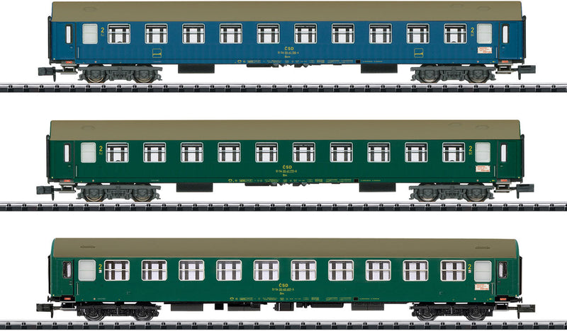 2 Type UIC Y 2nd Class Coach and Slumbercoach Set - Ready to Run - Minitrix -- Czech Railroad CD (Era IV, Baltic-Orient Express Schemes)