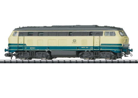 Class 215 Diesel - Sound and DCC-SX - Minitrix -- German Federal Railroad DB #215 064-7 (Era IV 1985, ivory, Ocean Blue)-1