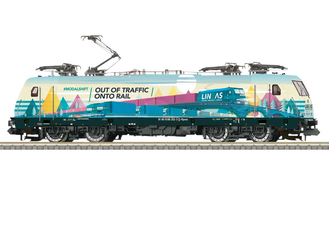 Class 186 Electric with Sound & DCC - Minitrix -- Railpool #186 252-3 (Era VI, blue, yellow, pink Mural)-1