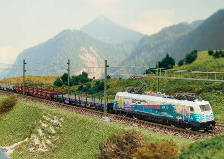 Class 186 Electric with Sound & DCC - Minitrix -- Railpool #186 252-3 (Era VI, blue, yellow, pink Mural)-2