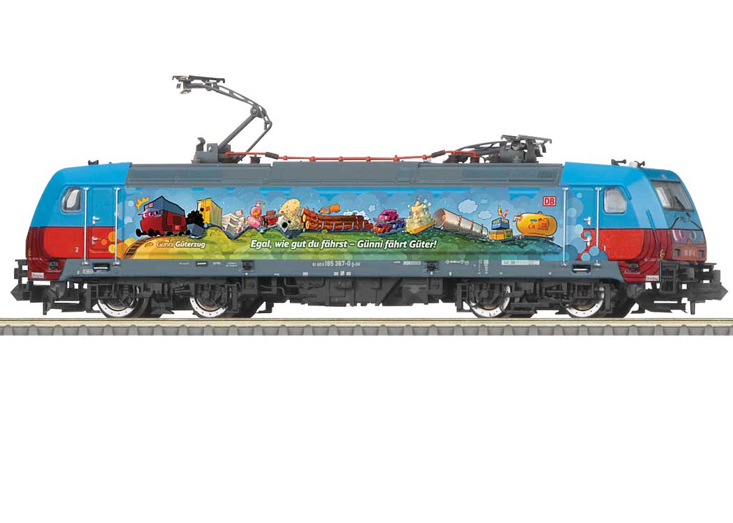 Bombardier Traxx F 140 AC 2 Class 185.2 Electric - Sound and DCC - Minitrix -- German Railroad DB AG #185 367-0 Gunni Guterzug  (Era VI, blue, red)-2