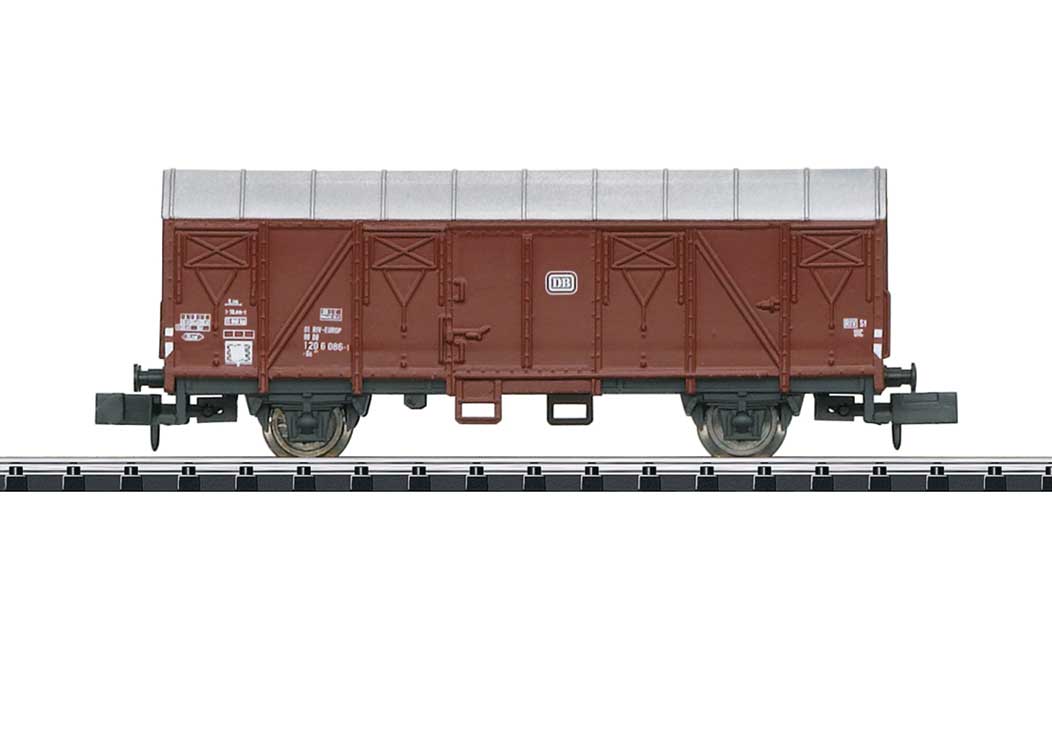 Type Gs 210 Wood Boxcar - Ready to Run - Minitrix -- German Federal Railroad DB (Era IV, Boxcar Red, gray)