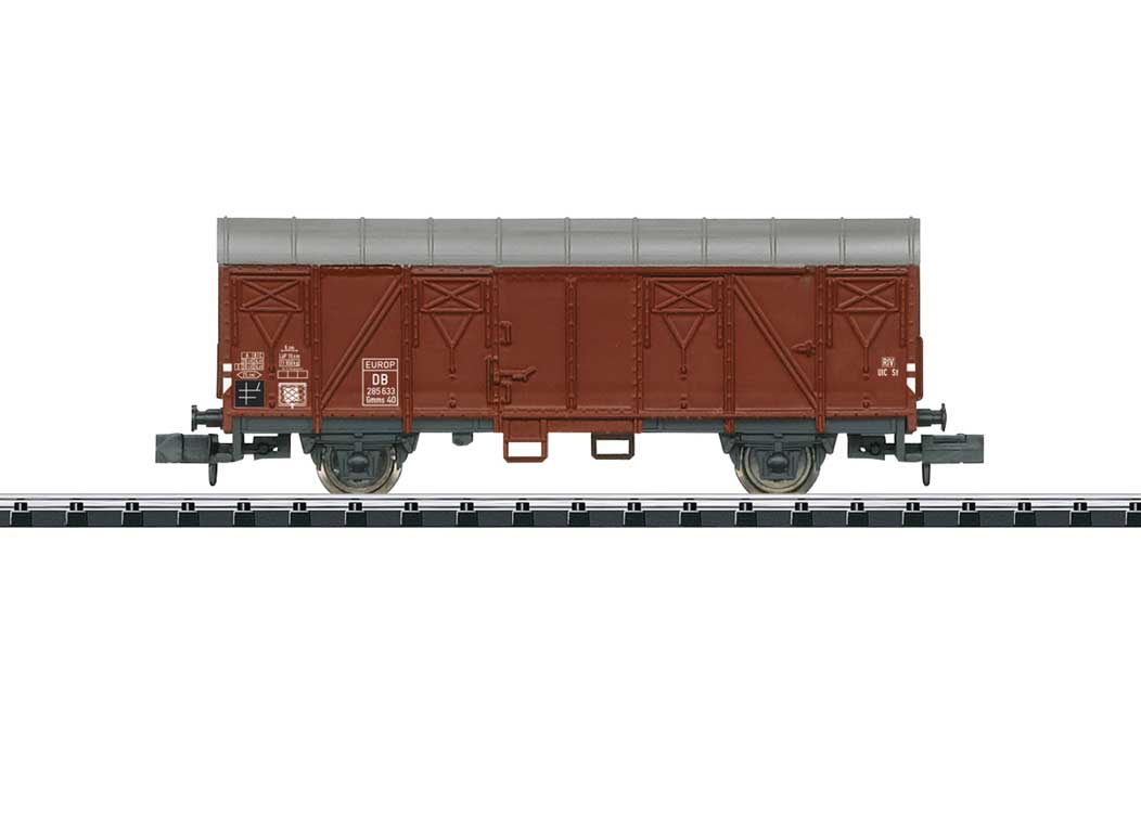 Type Gmms 40 Boxcar - Ready to Run - Minitrix -- German Federal Railroad DB (Era III, Boxcar Red, gray)