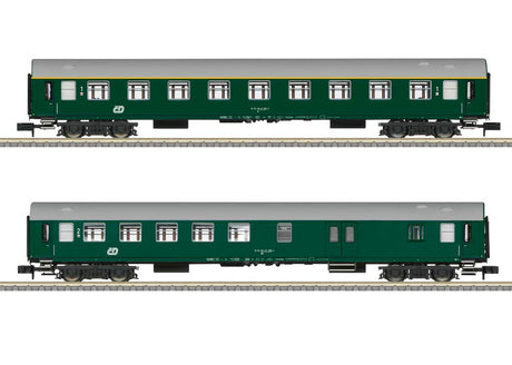 Type Y/B 2nd Class Combine, 1st Class Coach Set - Ready to Run - Minitrix -- Czech Railroad CD (Era V 1968, green, gray)