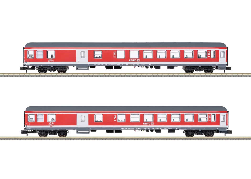 2 Type Bduu 497.2 Commuter Cars - Ready to Run - Minitrix -- German Railroad DB AG Murg Valley Recreation (Era VI 2022, red, gray, white)-1