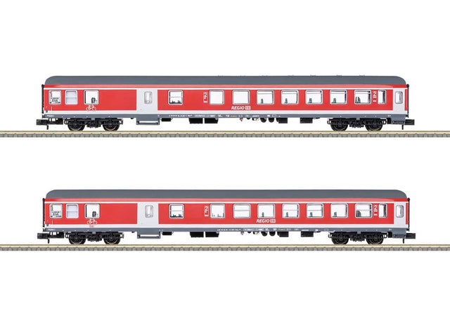 2 Type Bduu 497.2 Commuter Cars - Ready to Run - Minitrix -- German Railroad DB AG Murg Valley Recreation (Era VI 2022, red, gray, white)-1