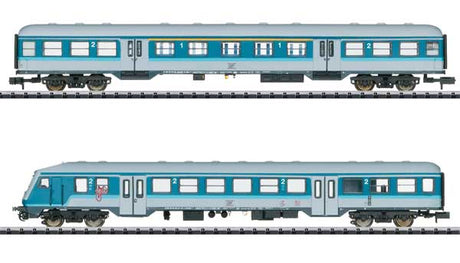 Type ABnrz 1st/2nd Class Coach & Type 480.1 Cab Car - Ready to Run - Minitrix -- Company for Vehicle Technology GfF (Era VI 2022, blue, gray)-1