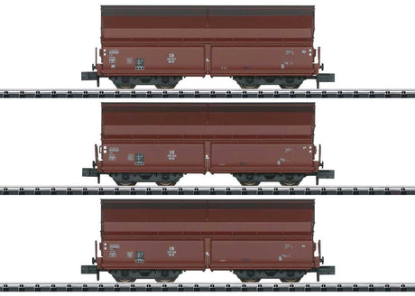 Type kkt 62 4-Axle Dump/Hopper 3-Pack - Ready to Run - Minitrix -- German Federal Railroad DB (Era III 1960s, Boxcar Red, Coke Service)
