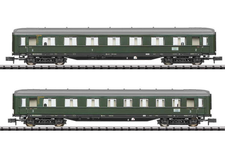 Type AB4u-38 1/2nd Class & BC4u-39 3rd Class D 96 Cars - Ready to Run - Minitr -- German Federal Railroad DB (Era III 1952, D 96 Train, green, gray)