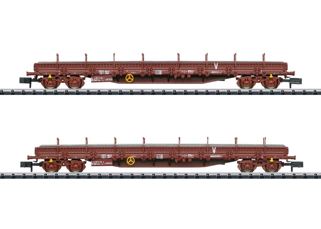 Type Uas Stake Flatcar with Rail Load 2-Pack - Ready to Run -- French State Railways SNCF (Era VI 2012, Boxcar Red)-2