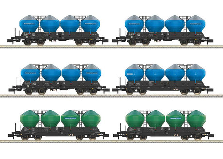 Type Uacs Silo Car 6-Pack - Ready-to-Run - Minitrix -- Transportservis (Era VI 2011, black, car, silver silos with blue or green tr
