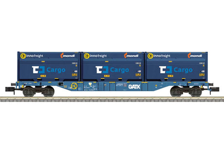 Type Sgnss Container Flatcar w/3 Containers - Ready to Run - Minitrix -- GATX Rail Austria (Era VI, blue w/Innofreight Containers, blue)