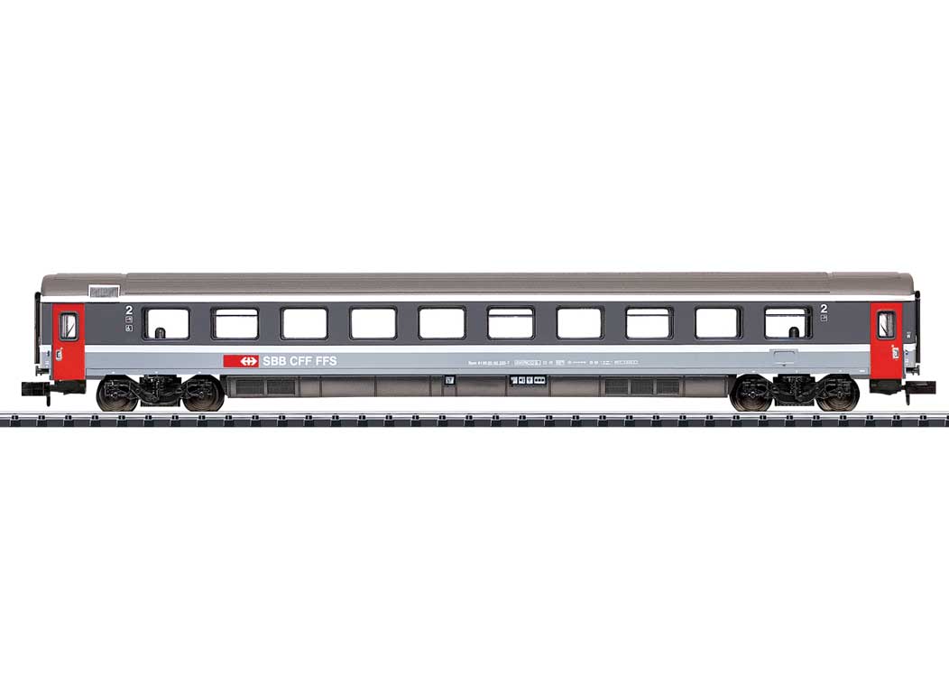 Type Bpm EuroCity Coach - Ready to Run - Minitrix -- Swiss Federal Railways (Era V 2000, gray, white, red)