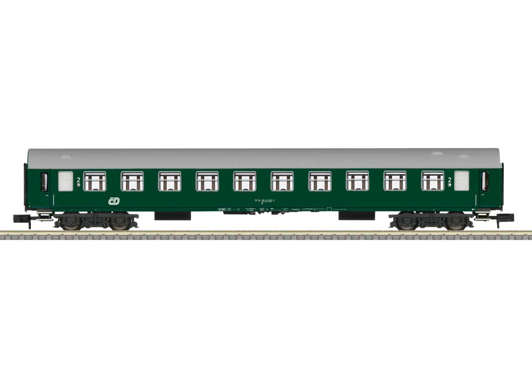 Type Y/B 2nd Class Coach - Ready to Run - Minitrix -- Czech Railroad CD (Era V 1968, green, gray)