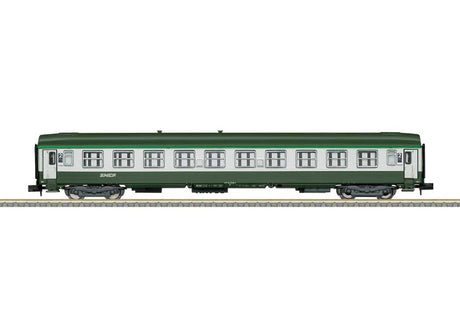 Type B10 2nd Class Coach - Ready to Run - Minitrix -- French State Railways SNCF  (Era V 1994, gray, white, green)