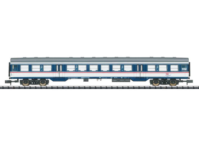 Type Bnrz 450.3 2nd Class Coach - Ready to Run - Minitrix -- Train Rental, Inc. TRI #50 80 22-35 956-8 (Era VI 2021, blue, white, red)