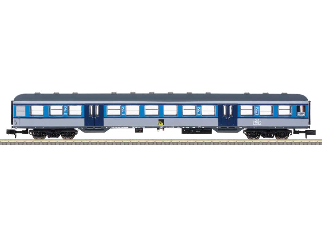 Type Bnrdz 451 2nd Class Commuter Coach - Ready to Run - Minitrix -- Rail Service Company SVG #50 80 84-34 158-7 (Era VI 2022, blue, gray)