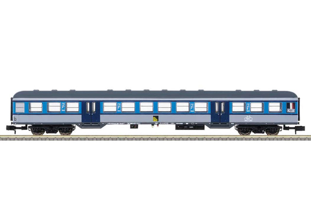 Type Bnrdz 451 2nd Class Commuter Coach - Ready to Run - Minitrix -- Rail Service Company SVG #50 80 84-34 158-7 (Era VI 2022, blue, gray)