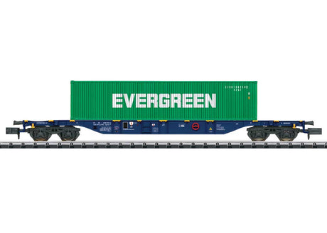 Type Sgnss Container Flatcar w/40' Container - Ready to Run - Minitrix -- RailReLease BV RRL (Era VI, blue w/Evergreen Container, green)