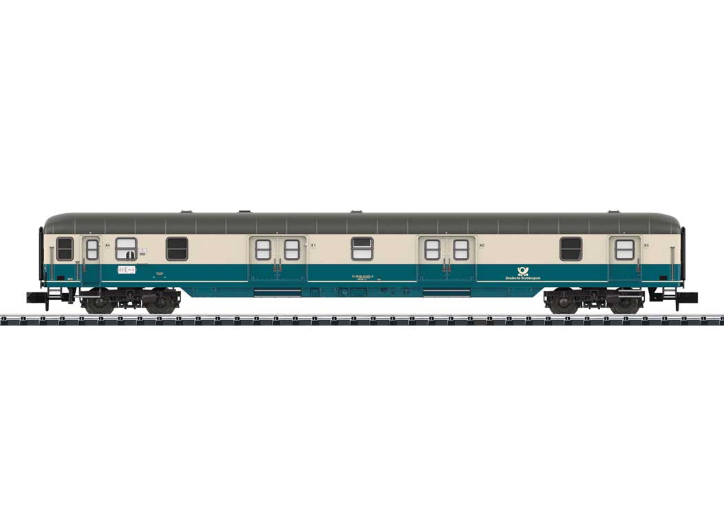 Type Post mr-a Mail Car - Ready to Run - Minitrix -- German Post (Era IV 1990, cream, blue)-1