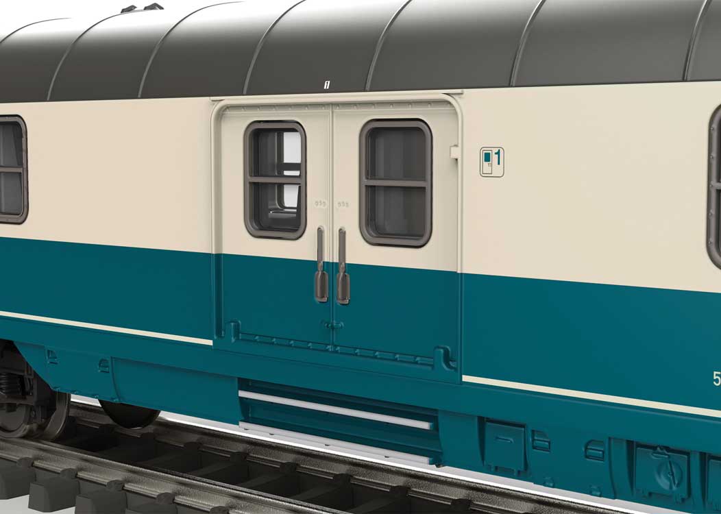 Type Post mr-a Mail Car - Ready to Run - Minitrix -- German Post (Era IV 1990, cream, blue)-4