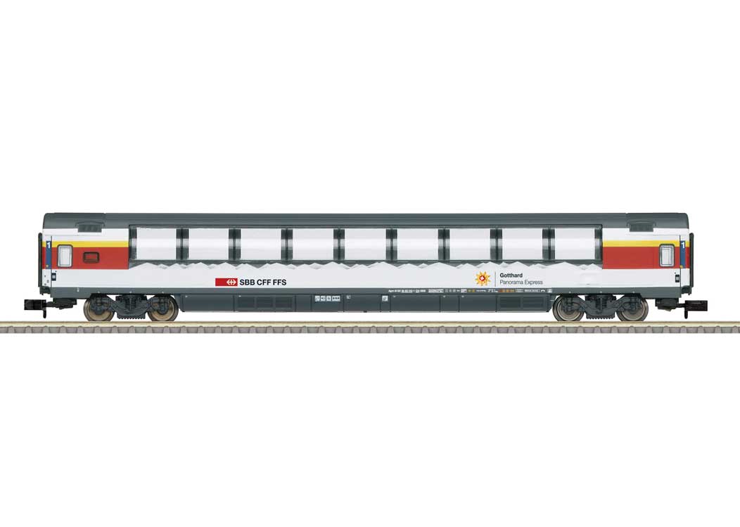 Type Amp 61 EuroCity 1st  Class View Coach - Ready to Run - Minitrix -- Swiss Federal Railways SBB/CFF/FFS (Era VI 2026, white, black, red)
