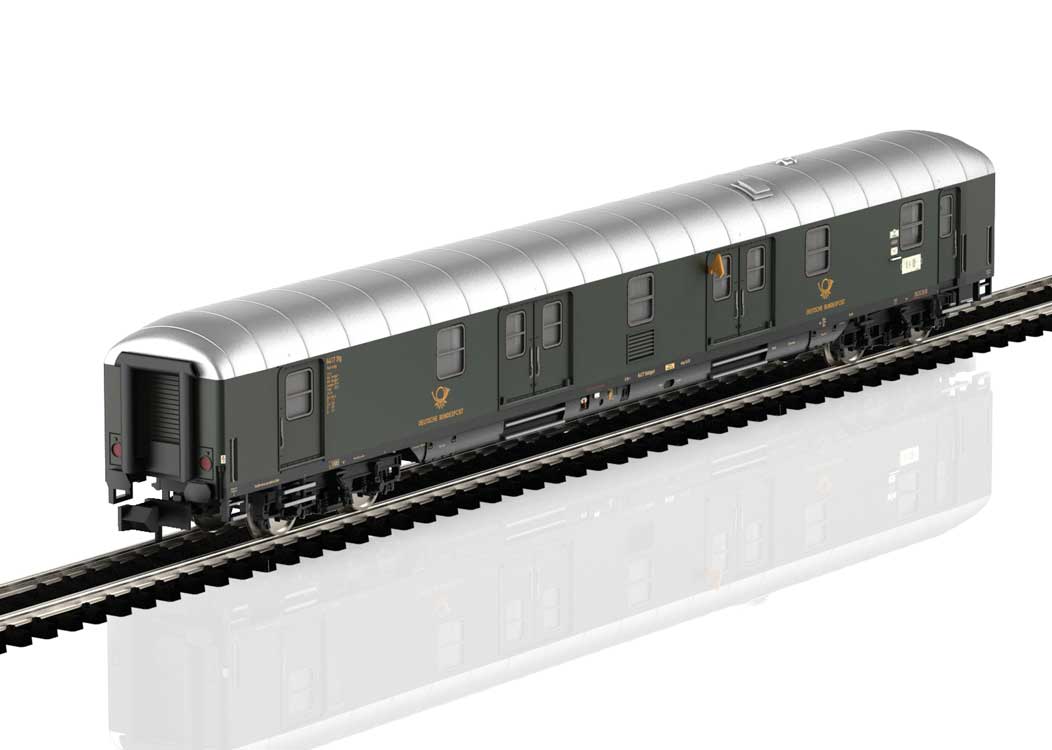 Type Post 4mg-bI/26 Mail Car - Ready to Run -- German Federal Postal System DBP (Era III 1963, green, silver)-1