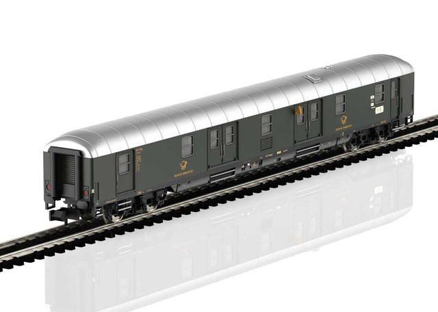 Type Post 4mg-bI/26 Mail Car - Ready to Run -- German Federal Postal System DBP (Era III 1963, green, silver)-1