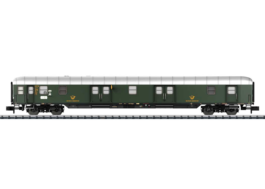 Type Post 4mg-bI/26 Mail Car - Ready to Run -- German Federal Postal System DBP (Era III 1963, green, silver)-2