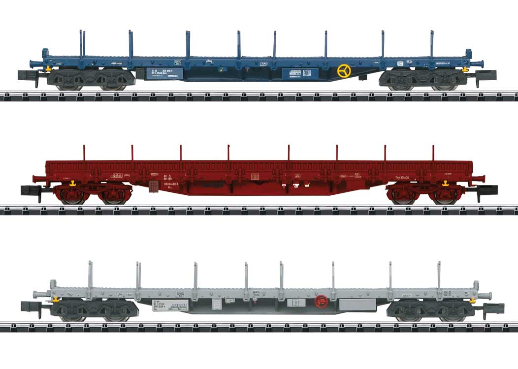 Type Rnss Flatcar 3-Pack - Ready to Run -- 2 Luxembourg State Railroad CFL & Belgian State Railroad SNCB Cars