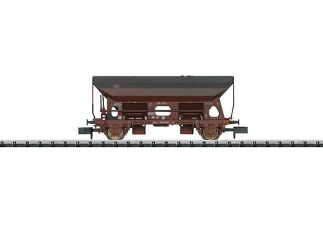 Type Fcs 092 Side-Dump Car - Ready to Run - Minitrix -- German Federal Railroad DB (Era IV, Boxcar Red, Weathered)