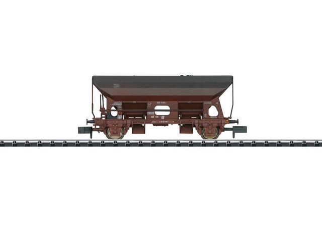 Type Fcs 092 Side-Dump Car - Ready to Run - Minitrix -- German Federal Railroad DB (Era IV, Boxcar Red, Weathered)