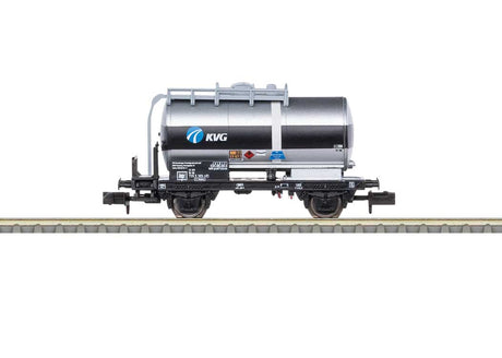 Type Zs 2-Axle Tank Car - Ready to Run - Minitrix -- KVG Tank Car Leasing (Era V, silver, black)
