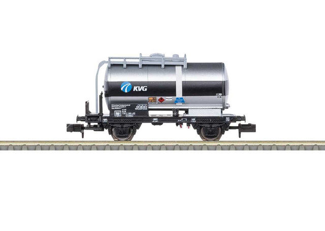 Type Zs 2-Axle Tank Car - Ready to Run - Minitrix -- KVG Tank Car Leasing (Era V, silver, black)