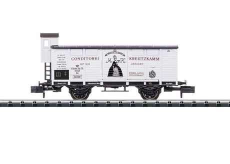 Type G02 2-Axle Wood Boxcar w/Brakeman Cab - Ready to Run -- Royal Saxon State Railroad K.Sachs.Sts.E.B. (Era I, white, black)
