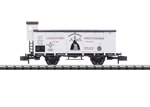 Type G02 2-Axle Wood Boxcar w/Brakeman Cab - Ready to Run -- Royal Saxon State Railroad K.Sachs.Sts.E.B. (Era I, white, black)
